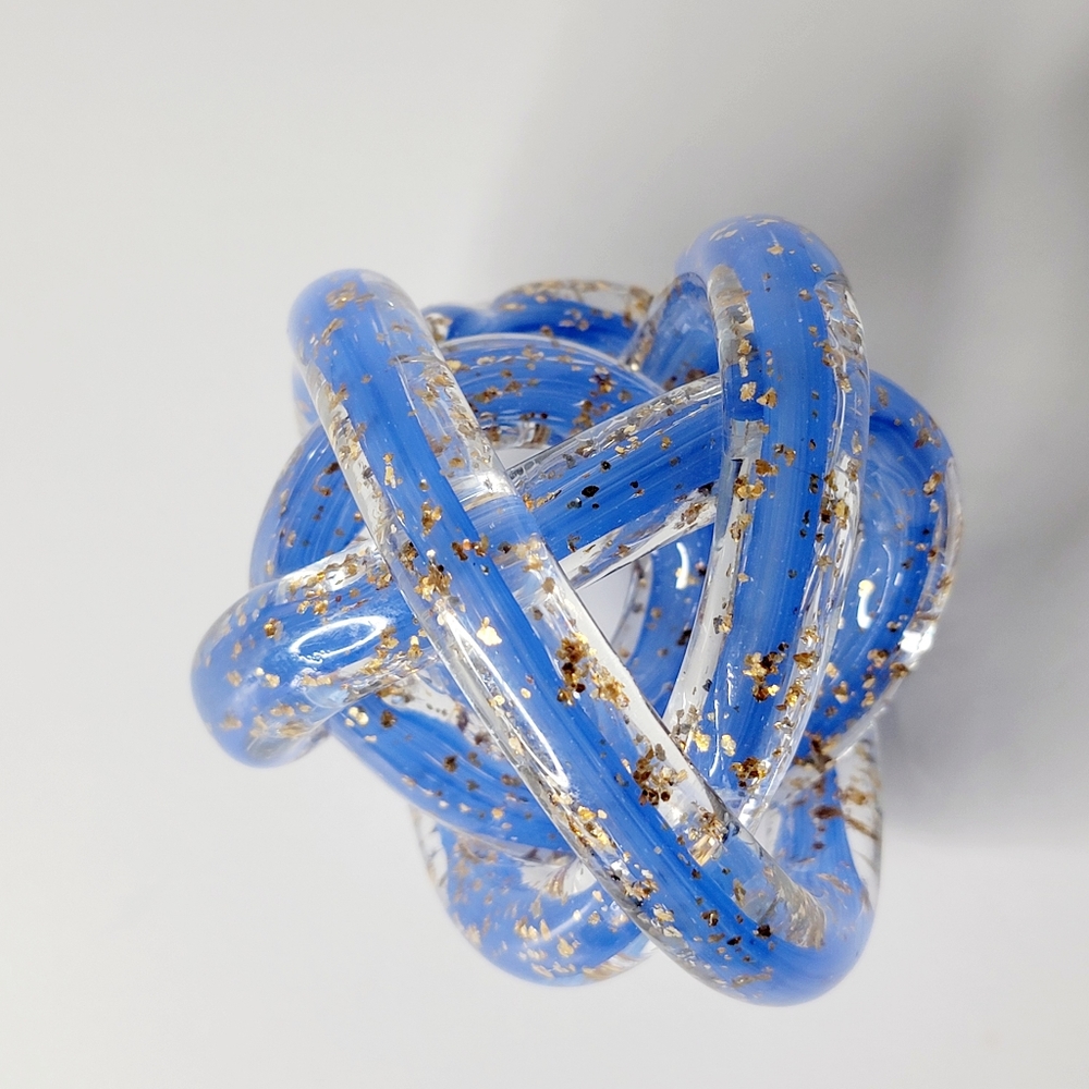 Art Glass Twisted Knot Periwinkle Purple Blue Ball with Gold Flakes 3-4 inches H